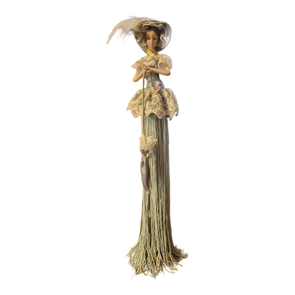 Vtg Duck House Heirloom Victorian Tassel Doll Umbrella Feather Hat COA Geraldine - Picture 2 of 16